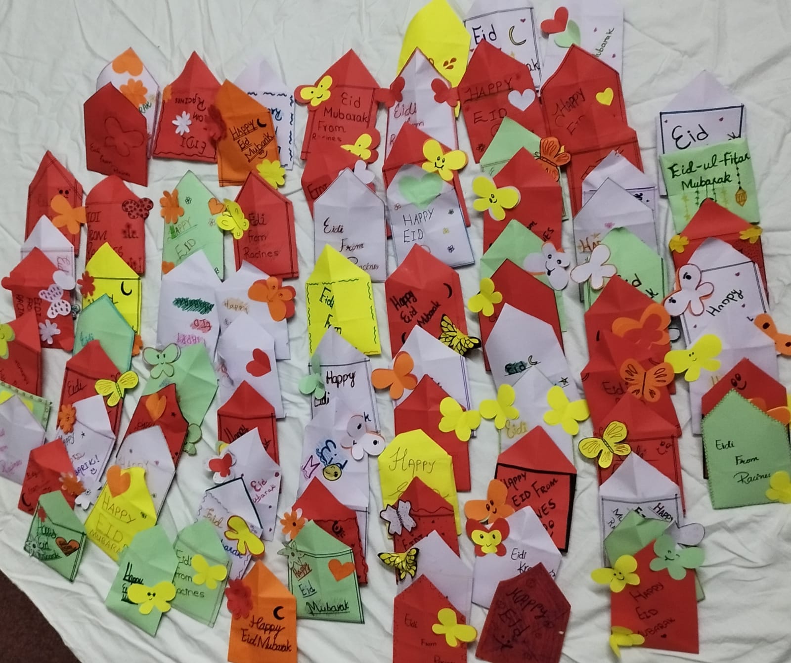 Handmade Eidi envelopes prepared for distribution